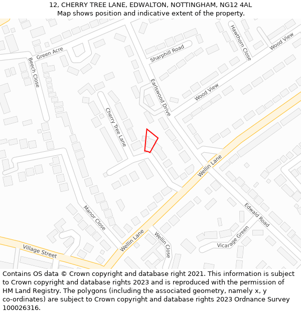 12, CHERRY TREE LANE, EDWALTON, NOTTINGHAM, NG12 4AL: Location map and indicative extent of plot