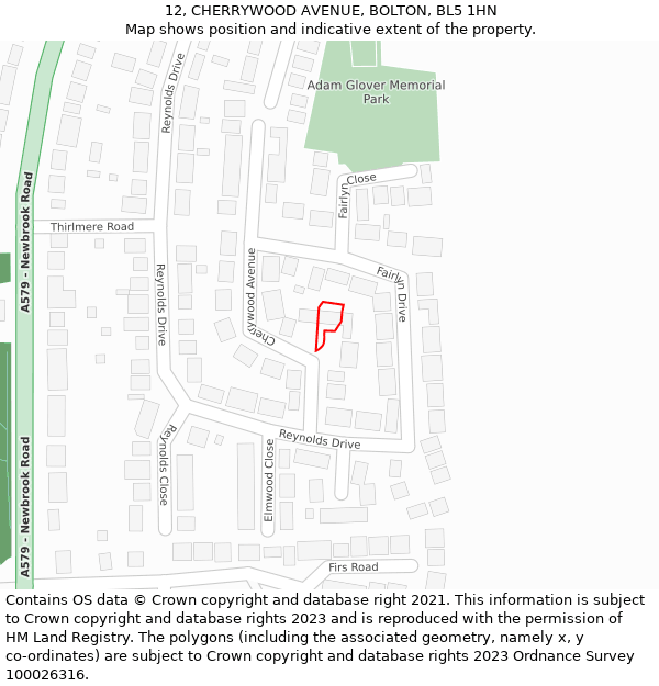 12, CHERRYWOOD AVENUE, BOLTON, BL5 1HN: Location map and indicative extent of plot