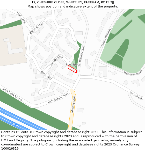 12, CHESHIRE CLOSE, WHITELEY, FAREHAM, PO15 7JJ: Location map and indicative extent of plot