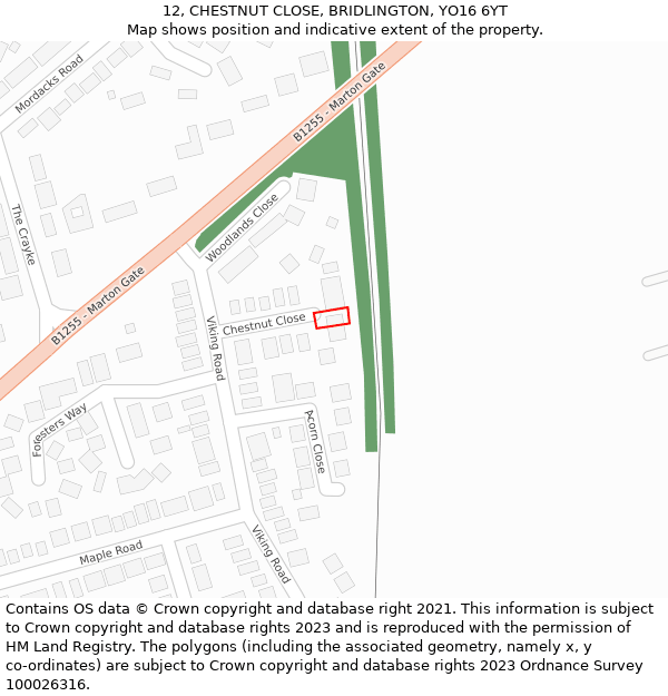 12, CHESTNUT CLOSE, BRIDLINGTON, YO16 6YT: Location map and indicative extent of plot