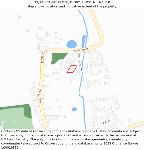 12, CHESTNUT CLOSE, DIGBY, LINCOLN, LN4 3LP: Location map and indicative extent of plot