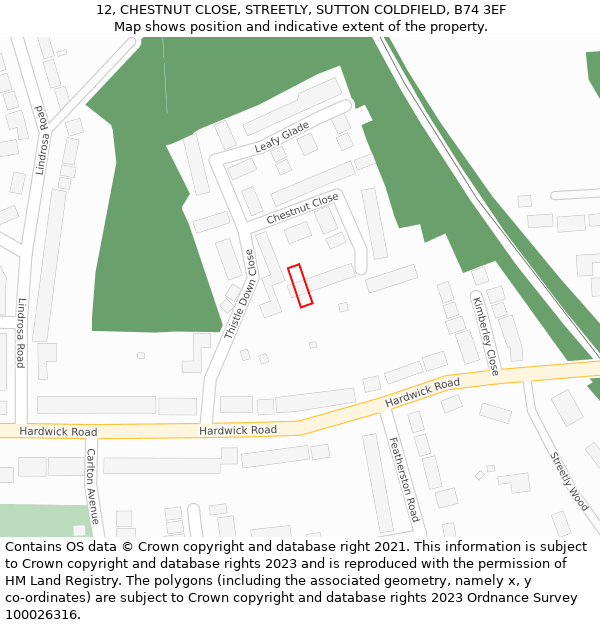 12, CHESTNUT CLOSE, STREETLY, SUTTON COLDFIELD, B74 3EF: Location map and indicative extent of plot