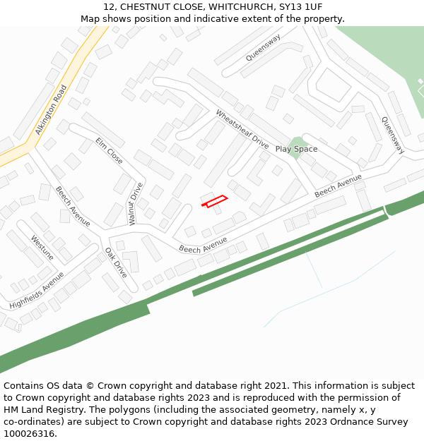 12, CHESTNUT CLOSE, WHITCHURCH, SY13 1UF: Location map and indicative extent of plot