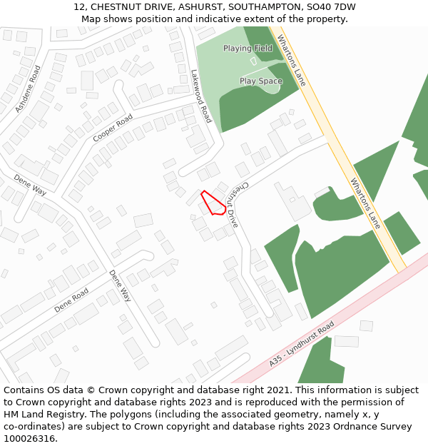 12, CHESTNUT DRIVE, ASHURST, SOUTHAMPTON, SO40 7DW: Location map and indicative extent of plot
