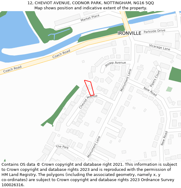 12, CHEVIOT AVENUE, CODNOR PARK, NOTTINGHAM, NG16 5QQ: Location map and indicative extent of plot