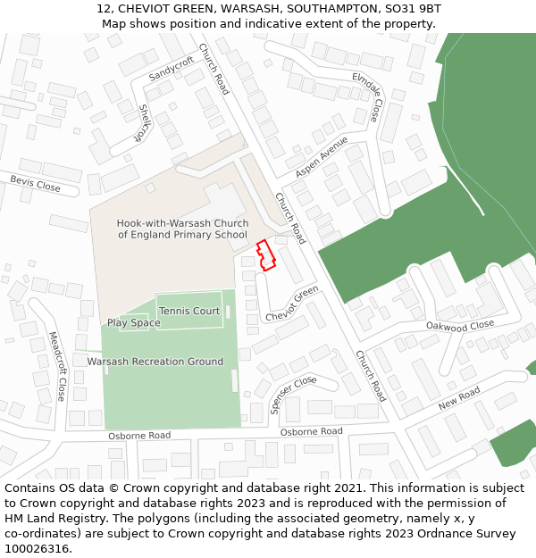 12, CHEVIOT GREEN, WARSASH, SOUTHAMPTON, SO31 9BT: Location map and indicative extent of plot