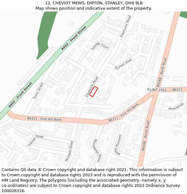 12, CHEVIOT MEWS, DIPTON, STANLEY, DH9 9LB: Location map and indicative extent of plot