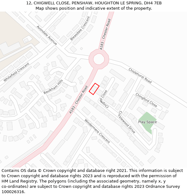 12, CHIGWELL CLOSE, PENSHAW, HOUGHTON LE SPRING, DH4 7EB: Location map and indicative extent of plot