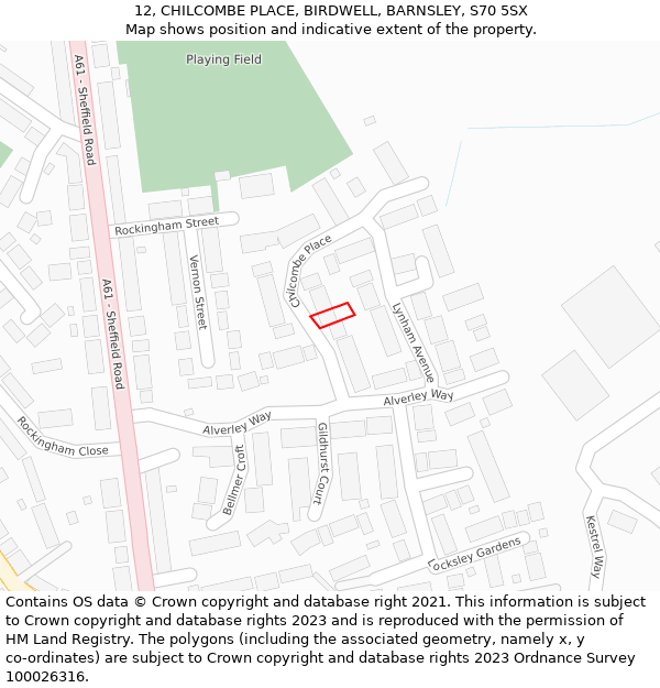 12, CHILCOMBE PLACE, BIRDWELL, BARNSLEY, S70 5SX: Location map and indicative extent of plot