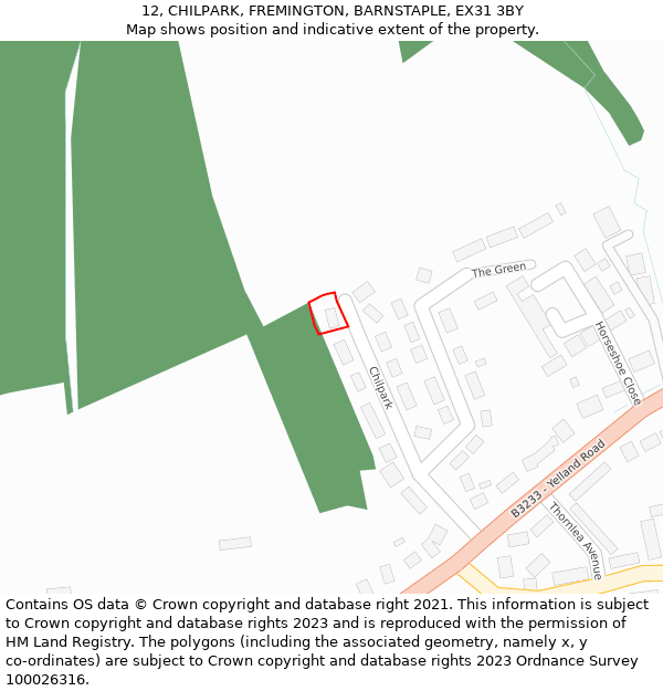 12, CHILPARK, FREMINGTON, BARNSTAPLE, EX31 3BY: Location map and indicative extent of plot