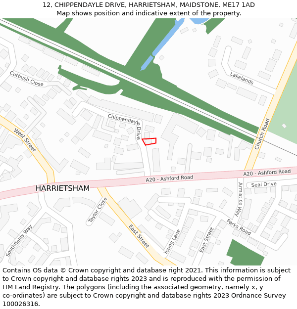 12, CHIPPENDAYLE DRIVE, HARRIETSHAM, MAIDSTONE, ME17 1AD: Location map and indicative extent of plot