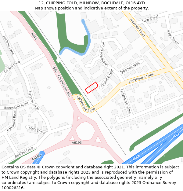 12, CHIPPING FOLD, MILNROW, ROCHDALE, OL16 4YD: Location map and indicative extent of plot