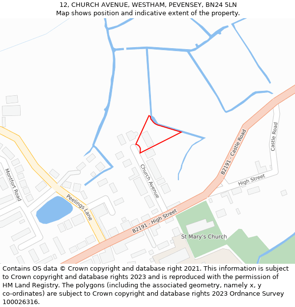 12, CHURCH AVENUE, WESTHAM, PEVENSEY, BN24 5LN: Location map and indicative extent of plot