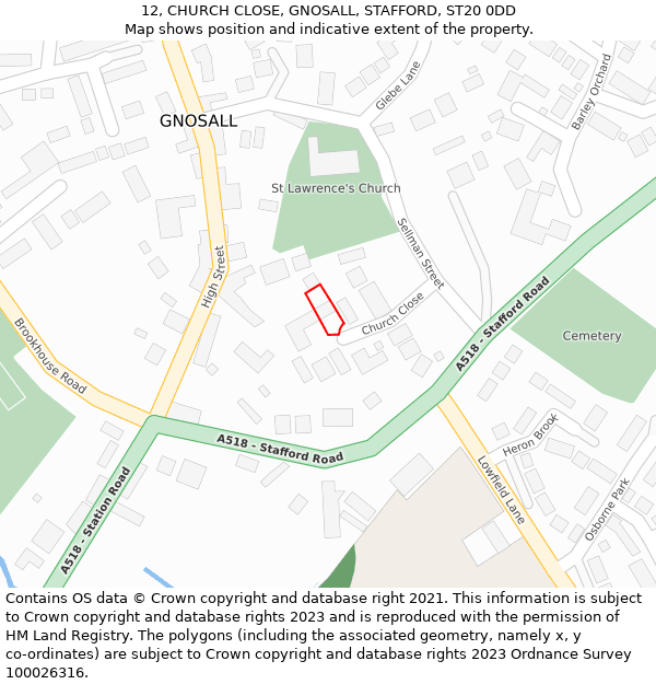 12, CHURCH CLOSE, GNOSALL, STAFFORD, ST20 0DD: Location map and indicative extent of plot