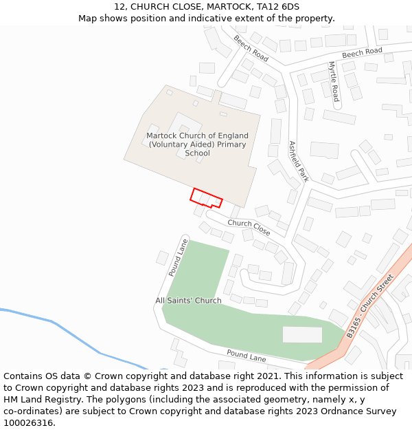 12, CHURCH CLOSE, MARTOCK, TA12 6DS: Location map and indicative extent of plot