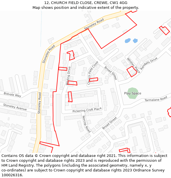 12, CHURCH FIELD CLOSE, CREWE, CW1 4GG: Location map and indicative extent of plot