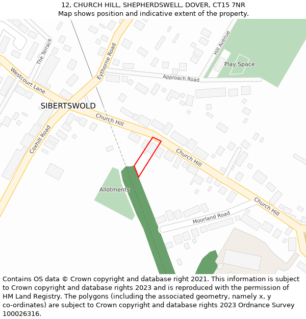 12, CHURCH HILL, SHEPHERDSWELL, DOVER, CT15 7NR: Location map and indicative extent of plot