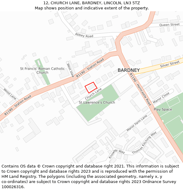 12, CHURCH LANE, BARDNEY, LINCOLN, LN3 5TZ: Location map and indicative extent of plot