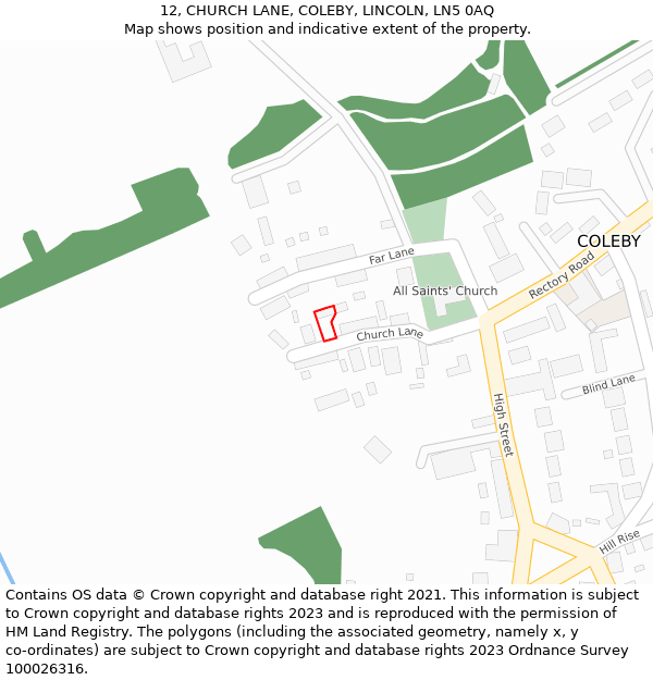 12, CHURCH LANE, COLEBY, LINCOLN, LN5 0AQ: Location map and indicative extent of plot