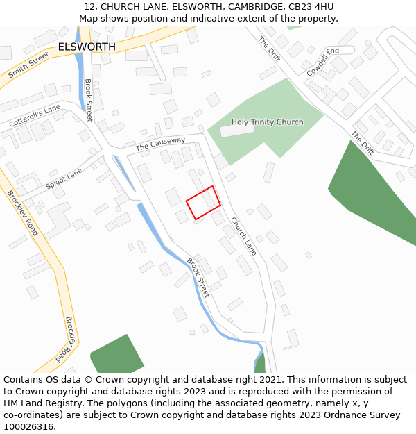 12, CHURCH LANE, ELSWORTH, CAMBRIDGE, CB23 4HU: Location map and indicative extent of plot