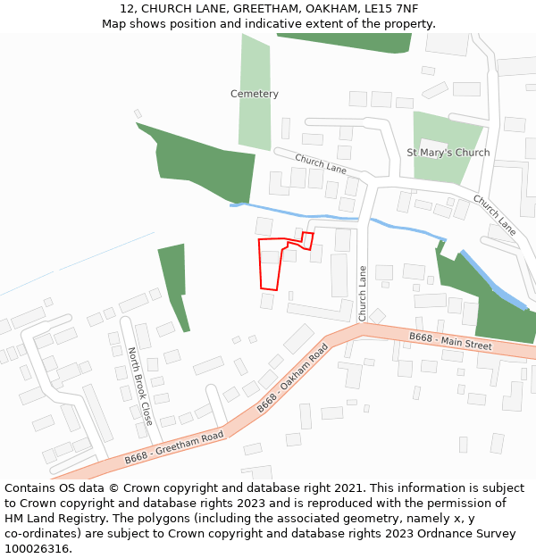 12, CHURCH LANE, GREETHAM, OAKHAM, LE15 7NF: Location map and indicative extent of plot