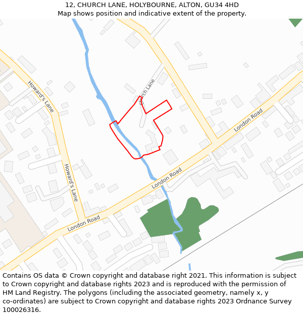 12, CHURCH LANE, HOLYBOURNE, ALTON, GU34 4HD: Location map and indicative extent of plot