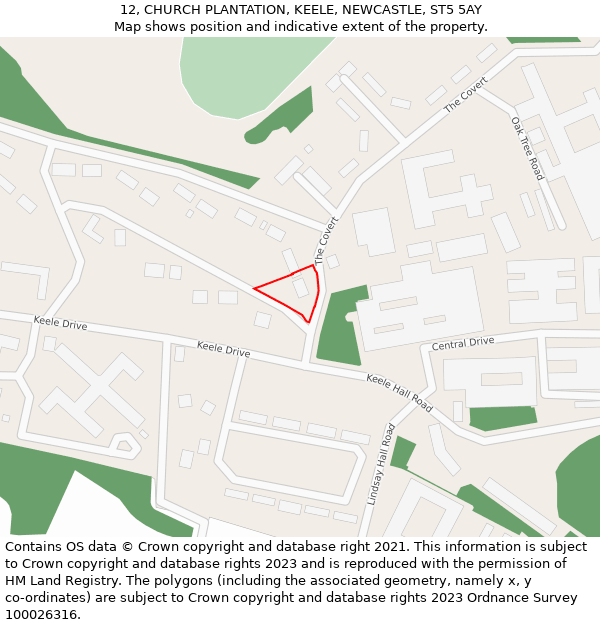12, CHURCH PLANTATION, KEELE, NEWCASTLE, ST5 5AY: Location map and indicative extent of plot