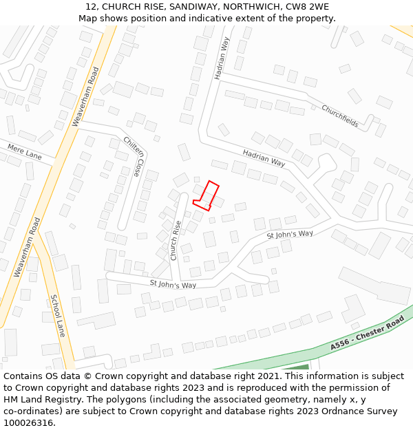 12, CHURCH RISE, SANDIWAY, NORTHWICH, CW8 2WE: Location map and indicative extent of plot