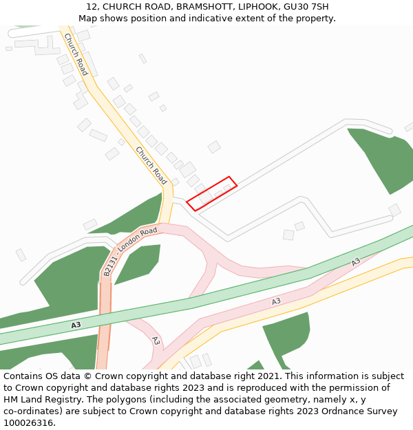 12, CHURCH ROAD, BRAMSHOTT, LIPHOOK, GU30 7SH: Location map and indicative extent of plot