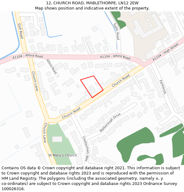 12, CHURCH ROAD, MABLETHORPE, LN12 2EW: Location map and indicative extent of plot