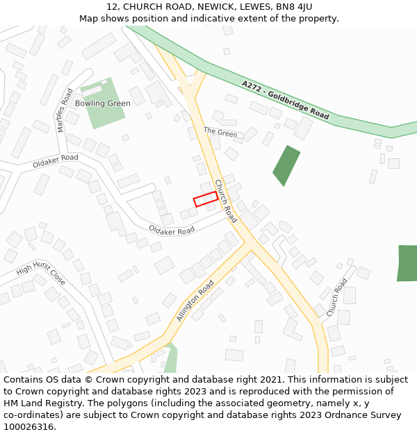 12, CHURCH ROAD, NEWICK, LEWES, BN8 4JU: Location map and indicative extent of plot