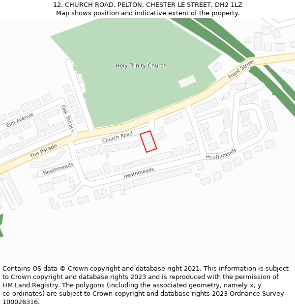 12, CHURCH ROAD, PELTON, CHESTER LE STREET, DH2 1LZ: Location map and indicative extent of plot