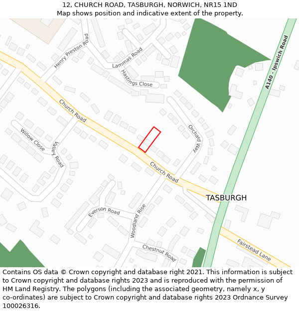 12, CHURCH ROAD, TASBURGH, NORWICH, NR15 1ND: Location map and indicative extent of plot