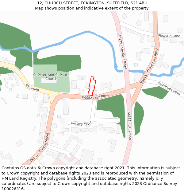 12, CHURCH STREET, ECKINGTON, SHEFFIELD, S21 4BH: Location map and indicative extent of plot