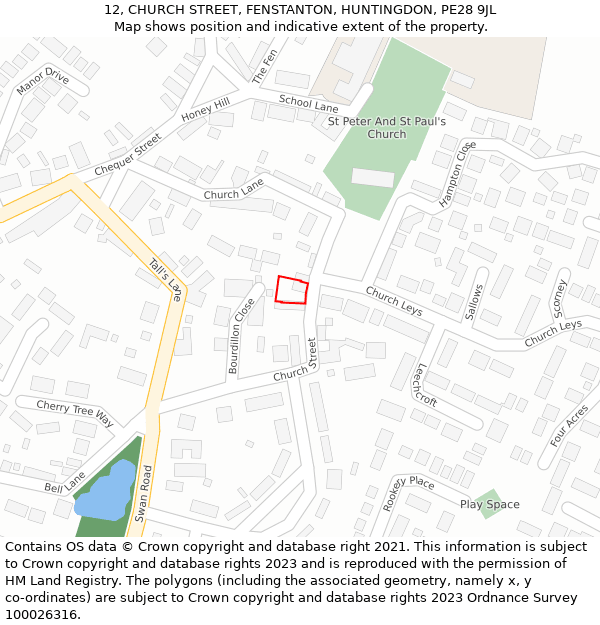12, CHURCH STREET, FENSTANTON, HUNTINGDON, PE28 9JL: Location map and indicative extent of plot
