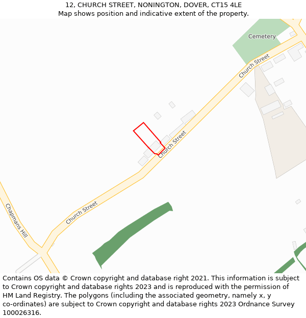 12, CHURCH STREET, NONINGTON, DOVER, CT15 4LE: Location map and indicative extent of plot