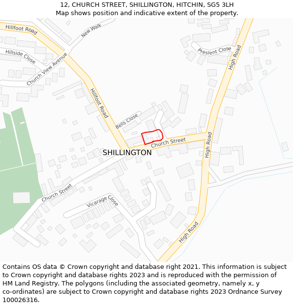 12, CHURCH STREET, SHILLINGTON, HITCHIN, SG5 3LH: Location map and indicative extent of plot