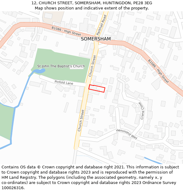 12, CHURCH STREET, SOMERSHAM, HUNTINGDON, PE28 3EG: Location map and indicative extent of plot