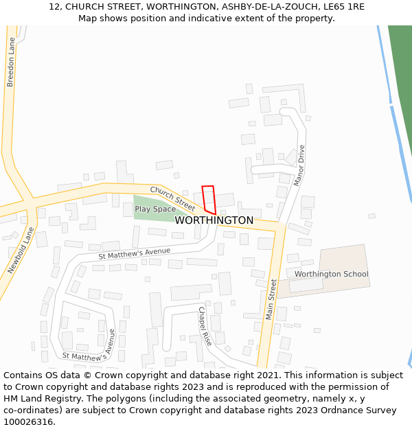 12, CHURCH STREET, WORTHINGTON, ASHBY-DE-LA-ZOUCH, LE65 1RE: Location map and indicative extent of plot