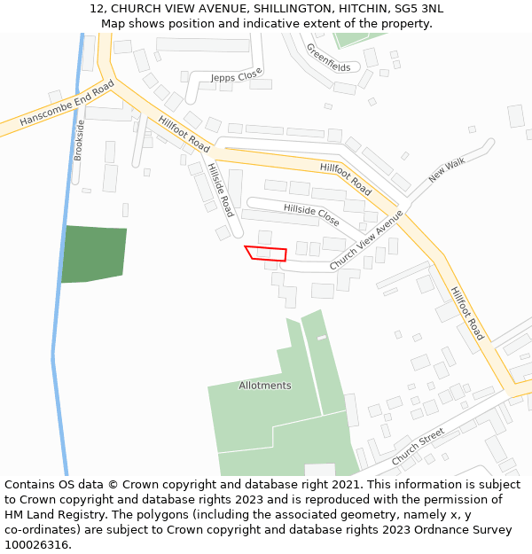 12, CHURCH VIEW AVENUE, SHILLINGTON, HITCHIN, SG5 3NL: Location map and indicative extent of plot