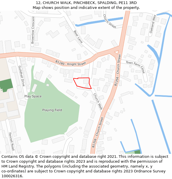 12, CHURCH WALK, PINCHBECK, SPALDING, PE11 3RD: Location map and indicative extent of plot