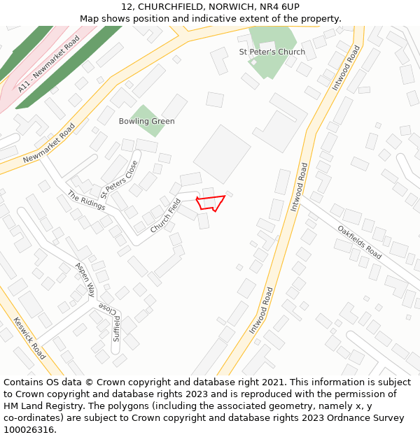 12, CHURCHFIELD, NORWICH, NR4 6UP: Location map and indicative extent of plot