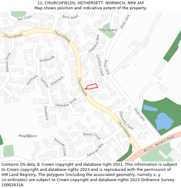 12, CHURCHFIELDS, HETHERSETT, NORWICH, NR9 3AF: Location map and indicative extent of plot