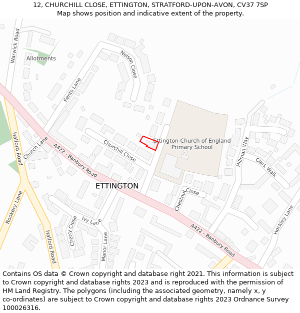 12, CHURCHILL CLOSE, ETTINGTON, STRATFORD-UPON-AVON, CV37 7SP: Location map and indicative extent of plot