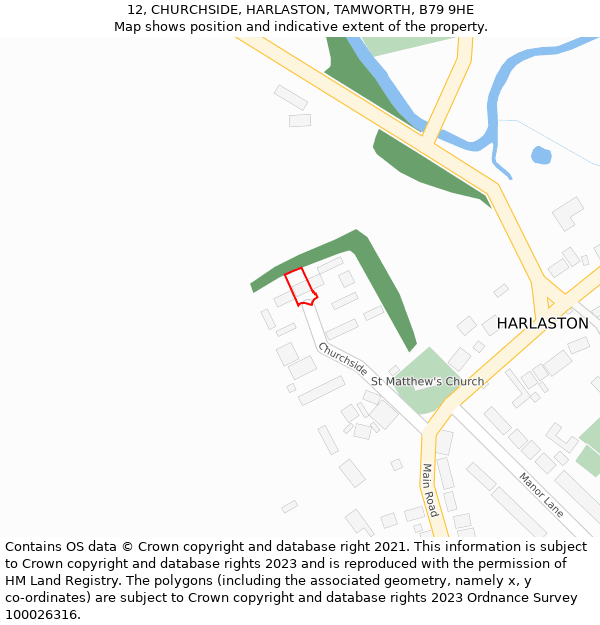 12, CHURCHSIDE, HARLASTON, TAMWORTH, B79 9HE: Location map and indicative extent of plot