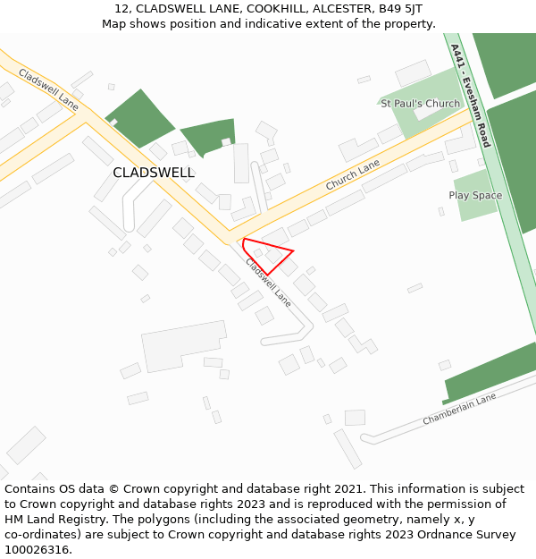 12, CLADSWELL LANE, COOKHILL, ALCESTER, B49 5JT: Location map and indicative extent of plot