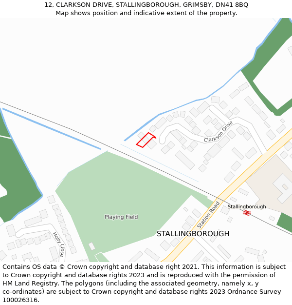 12, CLARKSON DRIVE, STALLINGBOROUGH, GRIMSBY, DN41 8BQ: Location map and indicative extent of plot
