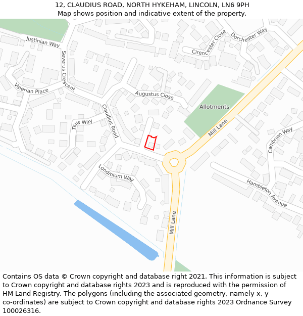 12, CLAUDIUS ROAD, NORTH HYKEHAM, LINCOLN, LN6 9PH: Location map and indicative extent of plot