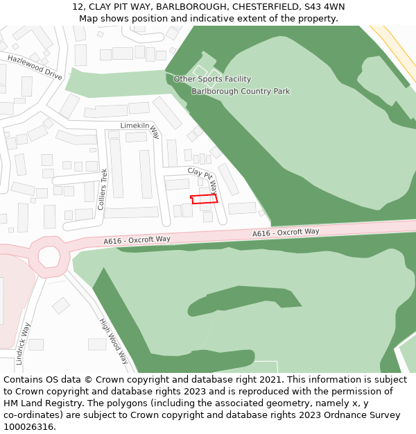 12, CLAY PIT WAY, BARLBOROUGH, CHESTERFIELD, S43 4WN: Location map and indicative extent of plot