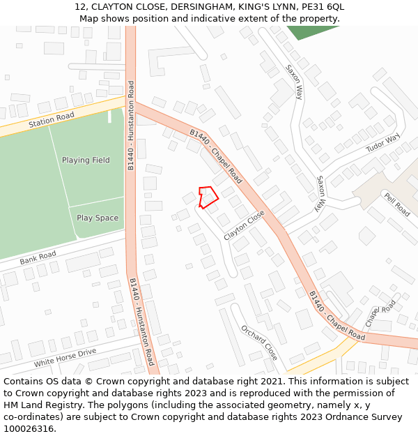 12, CLAYTON CLOSE, DERSINGHAM, KING'S LYNN, PE31 6QL: Location map and indicative extent of plot